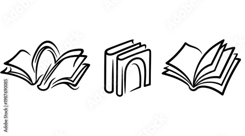 Minimalist Book Icons in Black and White