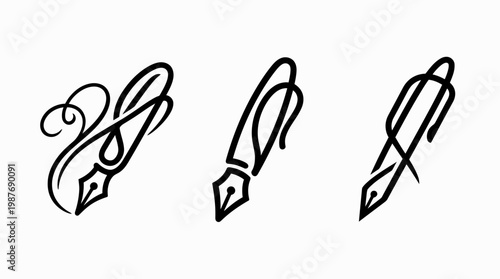Elegant Black Pen Logos on White Background