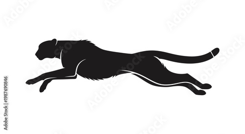 Powerful black cheetah vector graphic illustration showcasing the majestic wild cat's incredible speed and agility during a dynamic, spirited run.