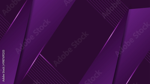 Elegant dark purple abstract background with sharp geometric layers and thin glowing diagonal light lines