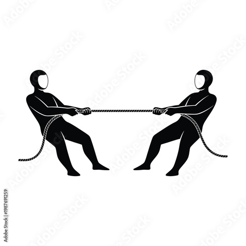 Two men playing tug of war with rope