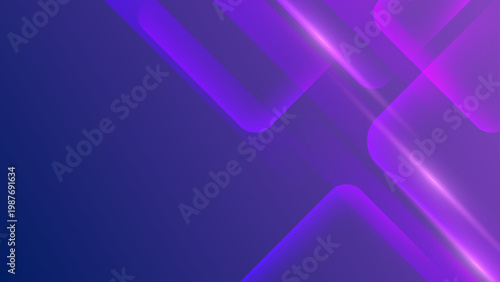 Elegant purple and blue geometric layers with glass transparency and glowing light streaks for technology presentations
