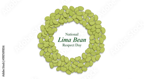 Celebrating National Lima Bean Respect Day with a vector illustration featuring a circular arrangement of fresh, green lima beans against a clean white background promoting healthy eating