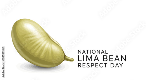 A detailed vector illustration celebrates National Lima Bean Respect Day with a single lima bean and accompanying text, set against a clean white background conveying a healthy eating