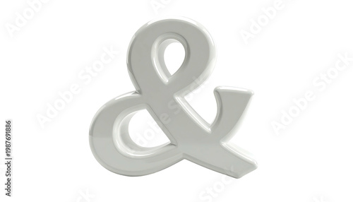 A glossy, white ampersand symbol rendered in a cursive style against a white background