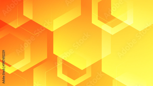 Bright and optimistic yellow background with hexagonal shapes and sun-like gradient glow