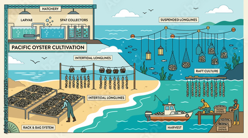 Pacific oyster cultivation process from hatchery to harvest explained