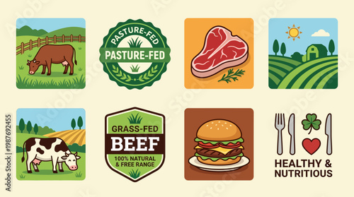 Grass fed beef and healthy food options with pasture fed cattle farming