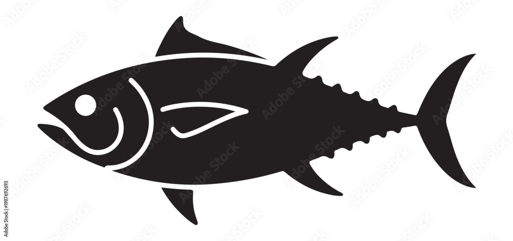 Fototapeta premium Tuna fish silhouette vector graphic isolated on white background.