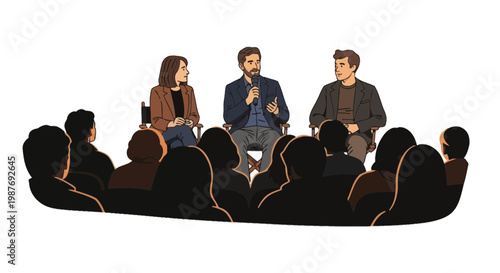 Professional Panel Discussion with Speakers and Audience Illustration