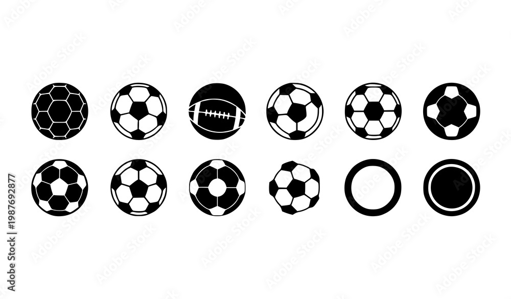 Naklejka premium Football soccer ball icons horizontal set sport logo collection for banner web and game design