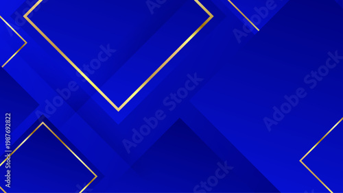 Deep blue abstract background with gold border accents and layered geometric square shapes for business presentations