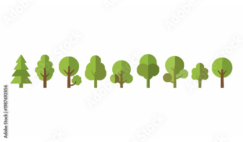 Flat green tree icons horizontal set forest nature collection eco landscape banner design