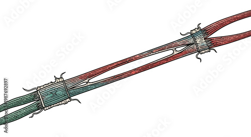 Abstract illustration of intertwined, colorful biological fibers against a white background