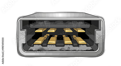 Close-up view of a USB-A connector port with gold contacts