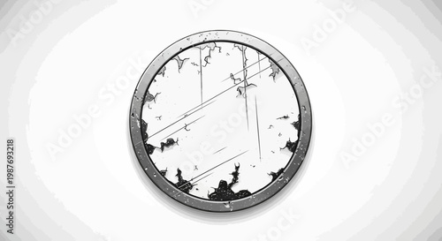 Grungy circular frame with distressed texture, isolated on white background