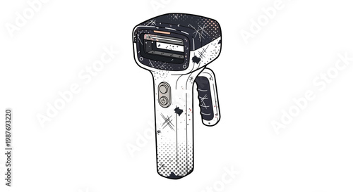 Handheld barcode scanner, retro style illustration