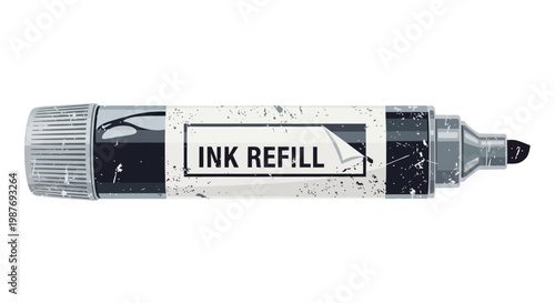 Marker pen with ink refill label, isolated on white background