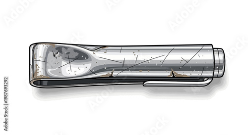 Metal tie clip with scratches on white background