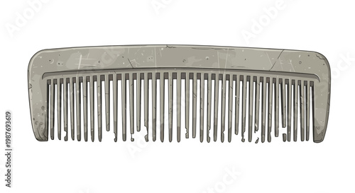 Vintage gray comb, classic hair tool, isolated on white background