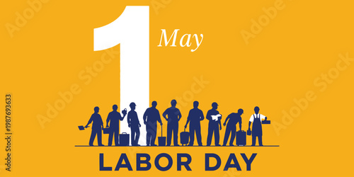 Labor day celebration a line of professionals marking the first of may