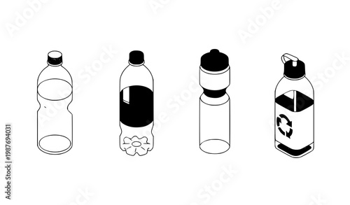 Isometric bottle icon set with plastic water bottles beverage containers and drink packaging vector illustration