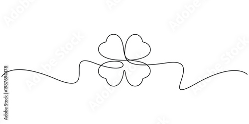 Continuous line drawing of four leaf clover minimalist monoline vector illustration