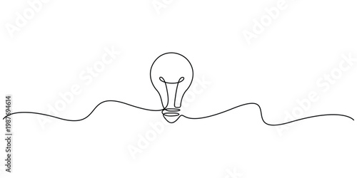 Canvas Print Continuous one line drawing of a light bulb on white background, Minimalist sing
