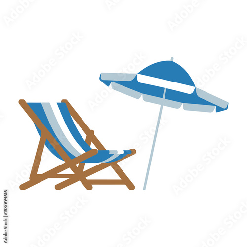 Beach chair and umbrella on white background summer vacation