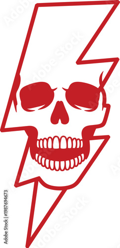 Stylized skull graphic with a lightning bolt and red glowing eyes