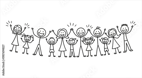 Diverse group of people holding hands with joy and unity, celebrating togetherness