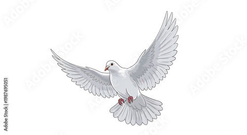 Vector Illustration of a Peaceful White Dove Soaring