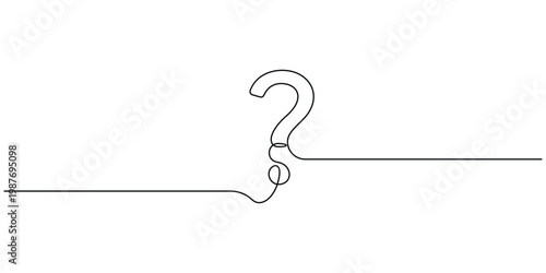 Continuous one line drawing of a question mark. Minimalist single line vector illustration of mystery and inquiry symbol on white background