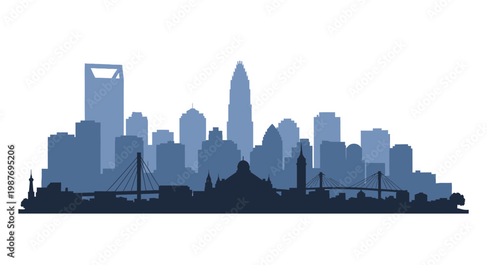 Obraz premium Charlotte North Carolina City Skyline Vector Illustration
