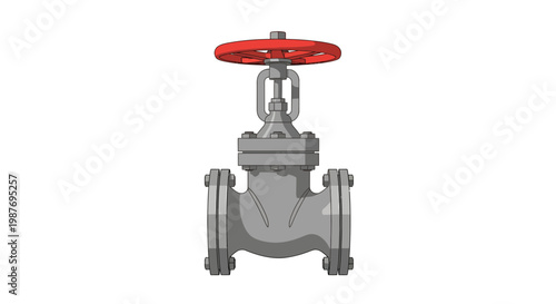 Industrial Metal Gate Valve with Red Handle Vector Illustration