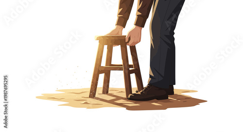 Person Setting Down a Wooden Stool Vector Illustration
