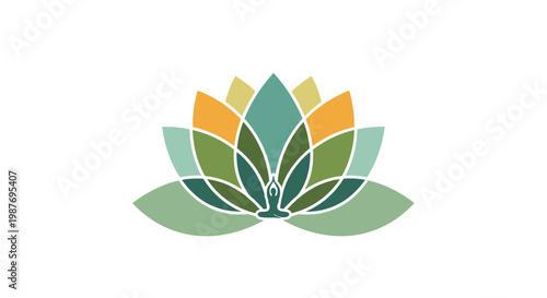 Stylized lotus flower illustration with person in yoga pose for wellness and meditation