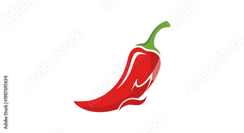 Abstract red chili pepper with green stem on white background