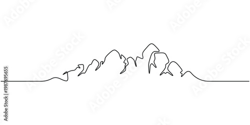 Bild auf Leinwand Continuous one line drawing of a mountain range Minimalist single line vector il