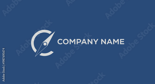 Abstract company logo with a compass needle on a blue background