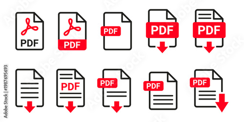 PDF Document Icon Set. Download PDF format signs. PDF file format icon.PDF file download icon for web and interface design vector illustration