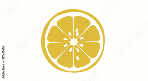 Stylized illustration of a fresh lemon slice with seeds on a white background.