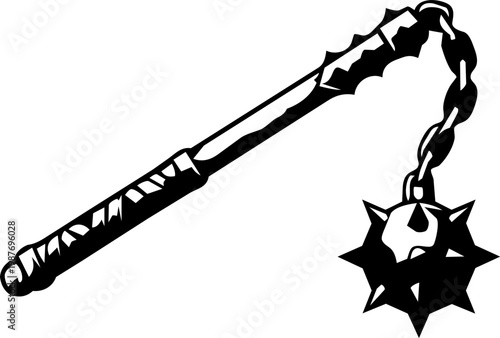 Black and White Spiked Mace Flail Silhouette Illustration