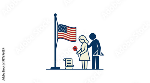 Memorial Day Remembrance With US Flag and Figures