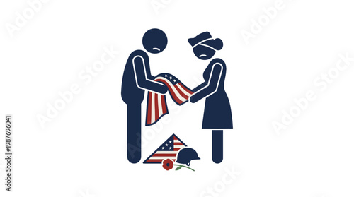 Mourning Family and American Flag on Memorial Day