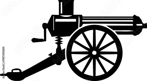 Black and White Gatling Machine Gun Silhouette Illustration