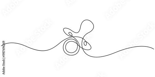 Continuous One Line Drawing of Baby Pacifier Silhouette for Childhood and Parenting Concept, Minimalist Single Line Art of Baby Soother for Newborn Care and Maternity Design
