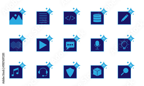 generate ai tools icon collection with clean and modern flat design