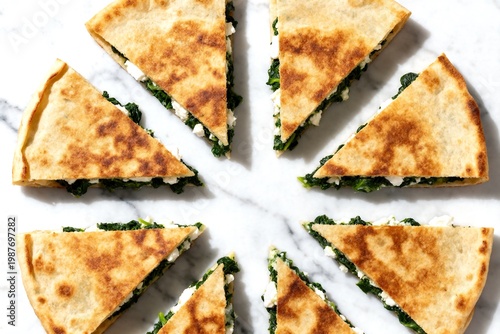 Spinach and Feta Cheese Flatbread Cut into Slices