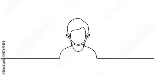 Continuous line drawing of a young man or male avatar icon Minimalist one line art of a person head and shoulders silhouette 